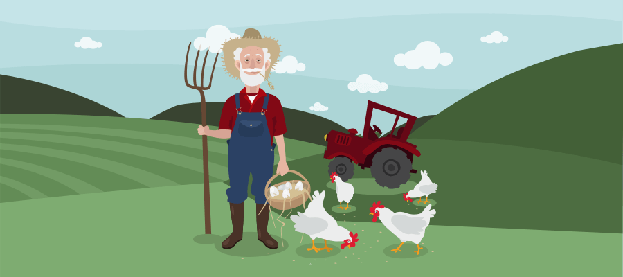 autónomo agrario ilustración tractor campo gallinas